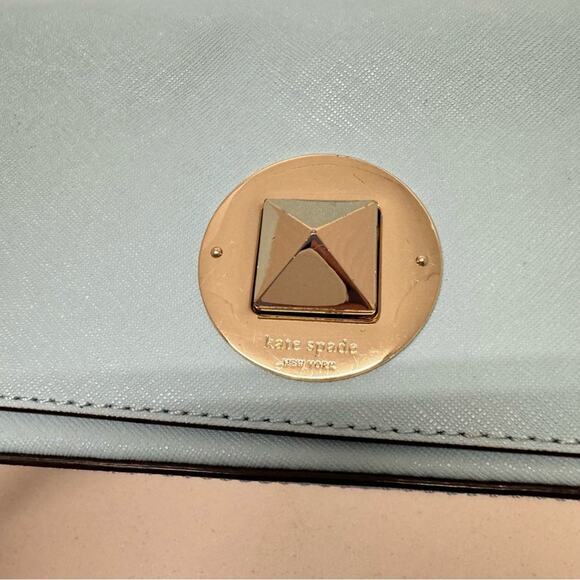 Kate Spade Mint Green Leather Square Clutch Handbag Purse Silver Hardware - Picture 8 of 13